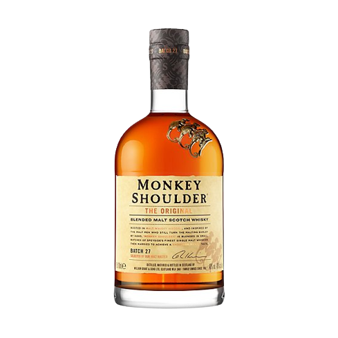 Bouteille de whisky Monkey Shoulder The original. La bouteille est transparente ce qui met en avant la couleur ambrée de ce whisky